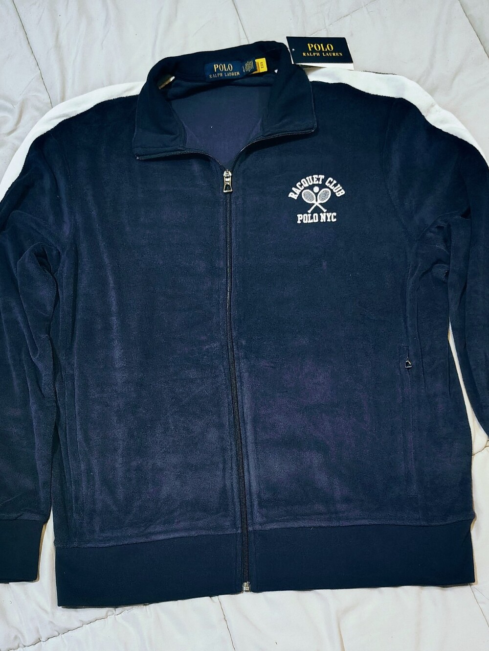 Polo Ralph Lauren Racquet Club Full Zip Track Jacket Navy White Size Large NWT